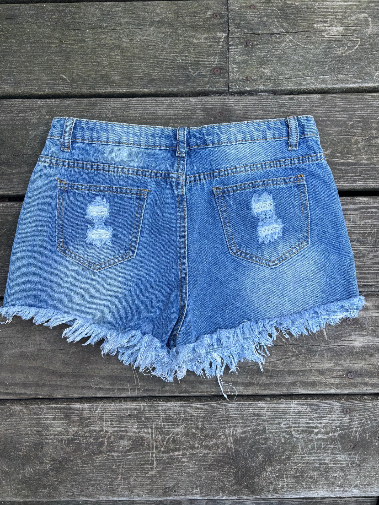 Distressed Denim Pearl Shorts