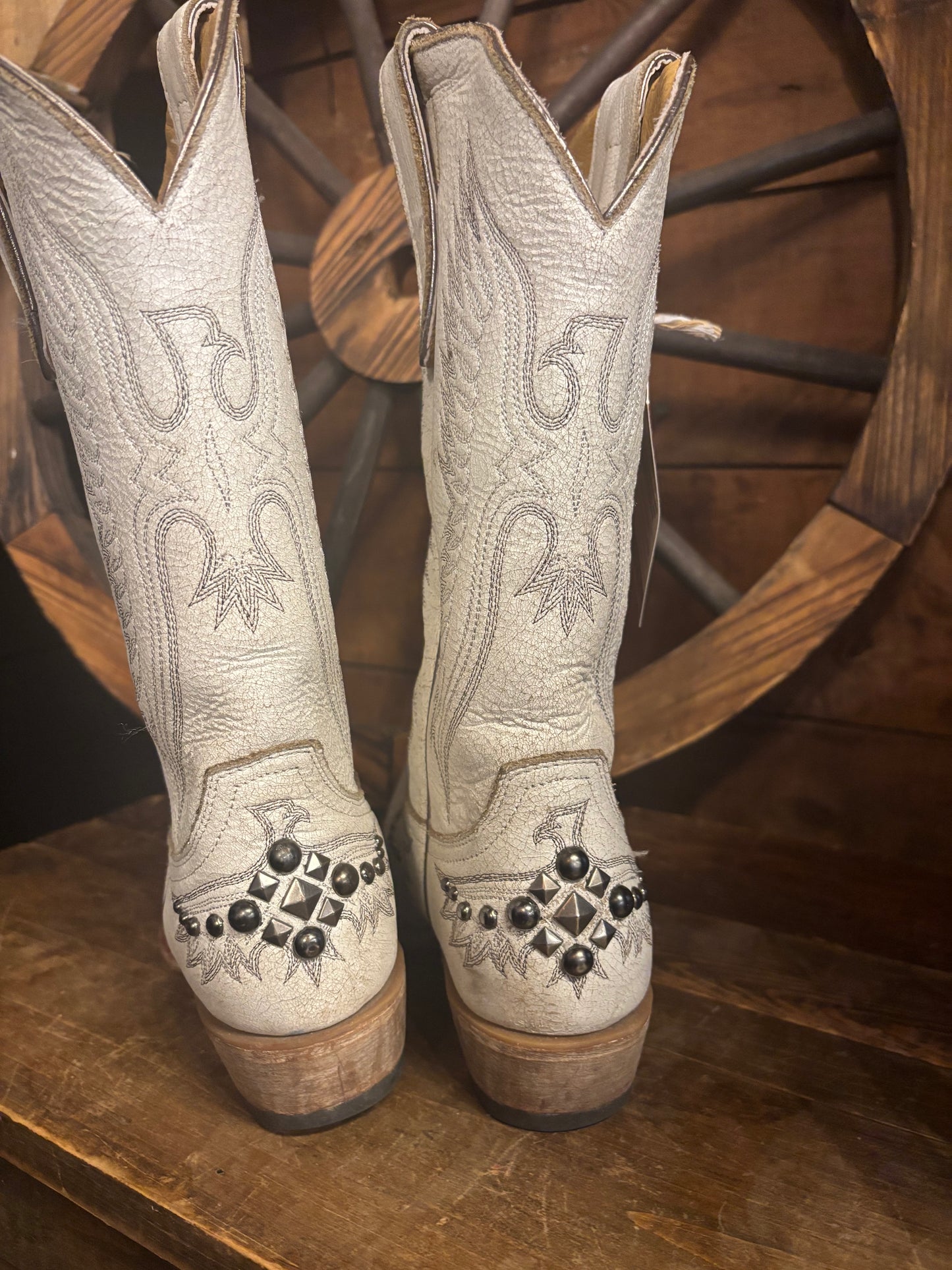 White Studded Cowboy Boots