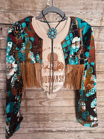 Upcycled Fringe/Cordoroy Cropped Jacket