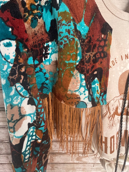 Upcycled Fringe/Cordoroy Cropped Jacket