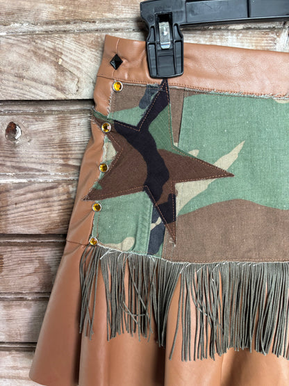 Upcycled Camo/Fringe Faux Skort