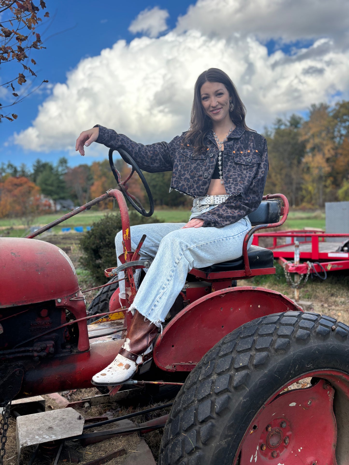 Cheetah Print Longhorn Denim Jacket