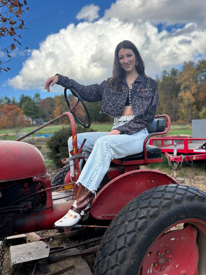 Cheetah Print Longhorn Denim Jacket