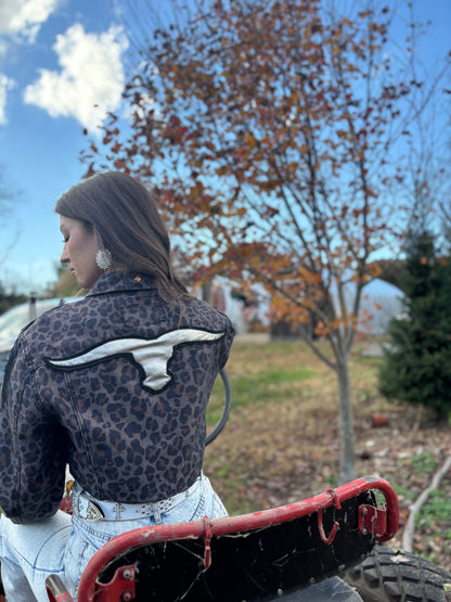 Cheetah Print Longhorn Denim Jacket