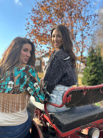 Upcycled Fringe/Cordoroy Cropped Jacket