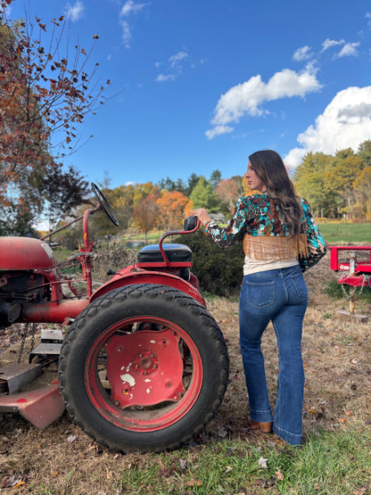 Upcycled Fringe/Cordoroy Cropped Jacket