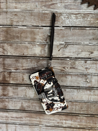 Cow Print Western Buckle Crossbody Wallet