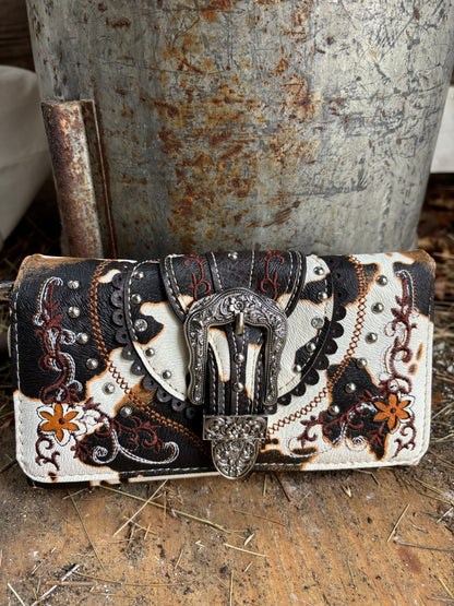Cow Print Western Buckle Crossbody Wallet