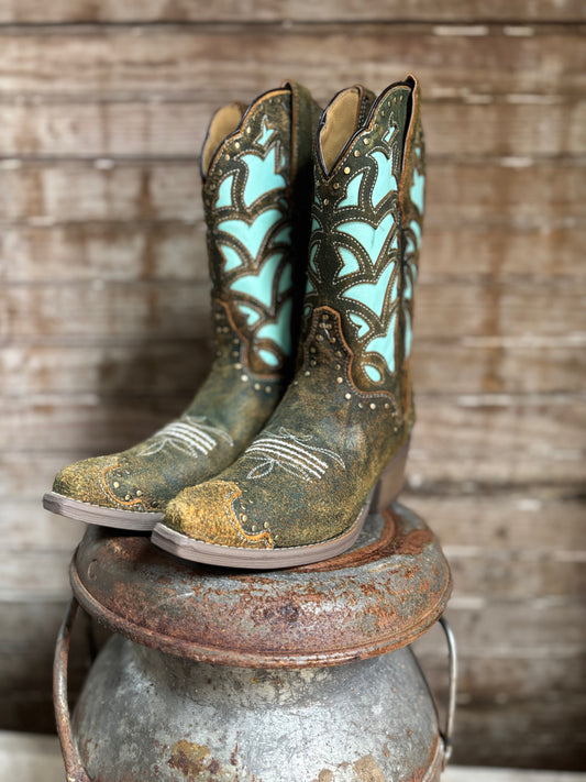 Olive/Turquoise Cowboy Boots