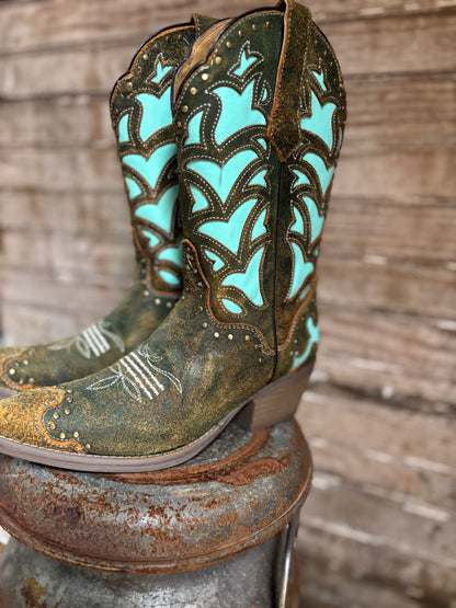 Olive/Turquoise Cowboy Boots