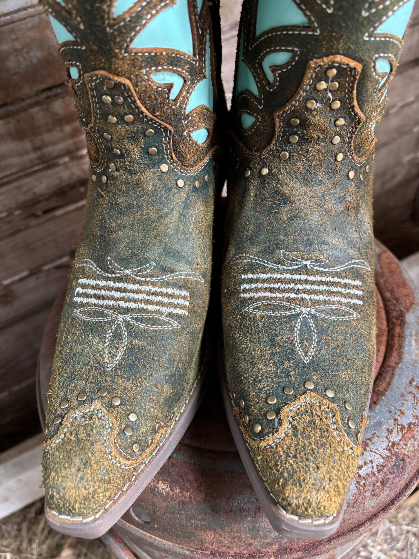 Olive/Turquoise Cowboy Boots