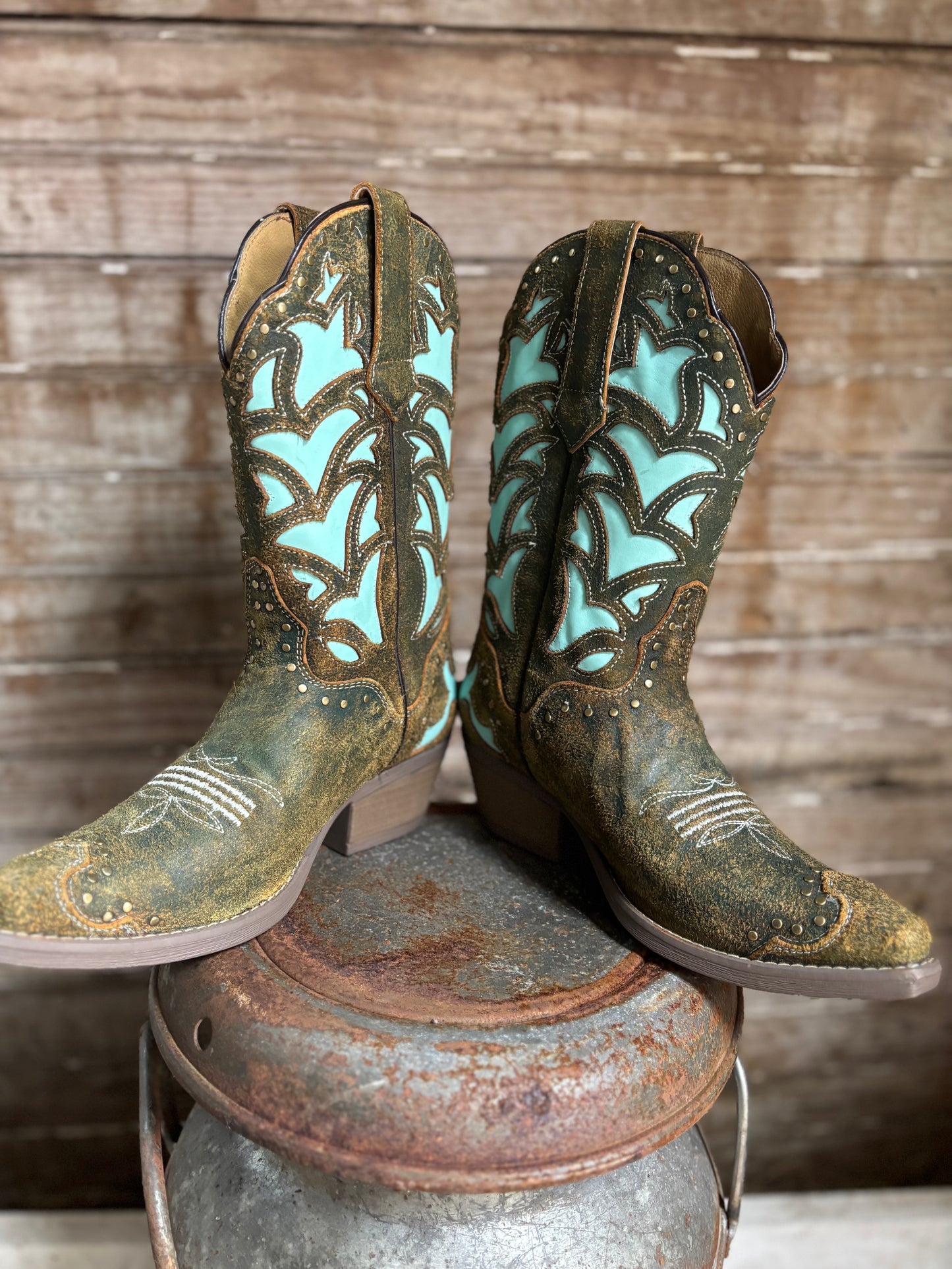 Olive/Turquoise Cowboy Boots