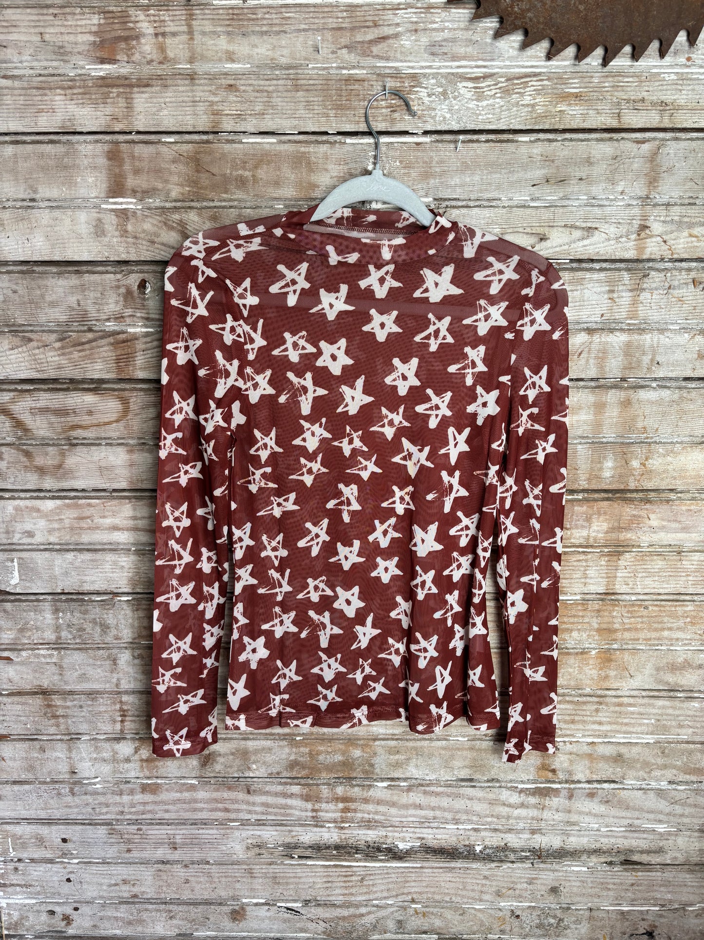 Mock Neck Long Sleeve Mesh Top