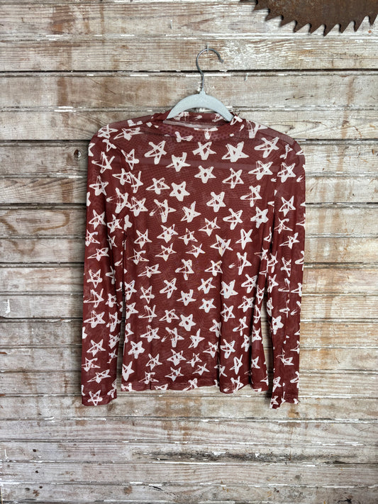 Mock Neck Long Sleeve Mesh Top