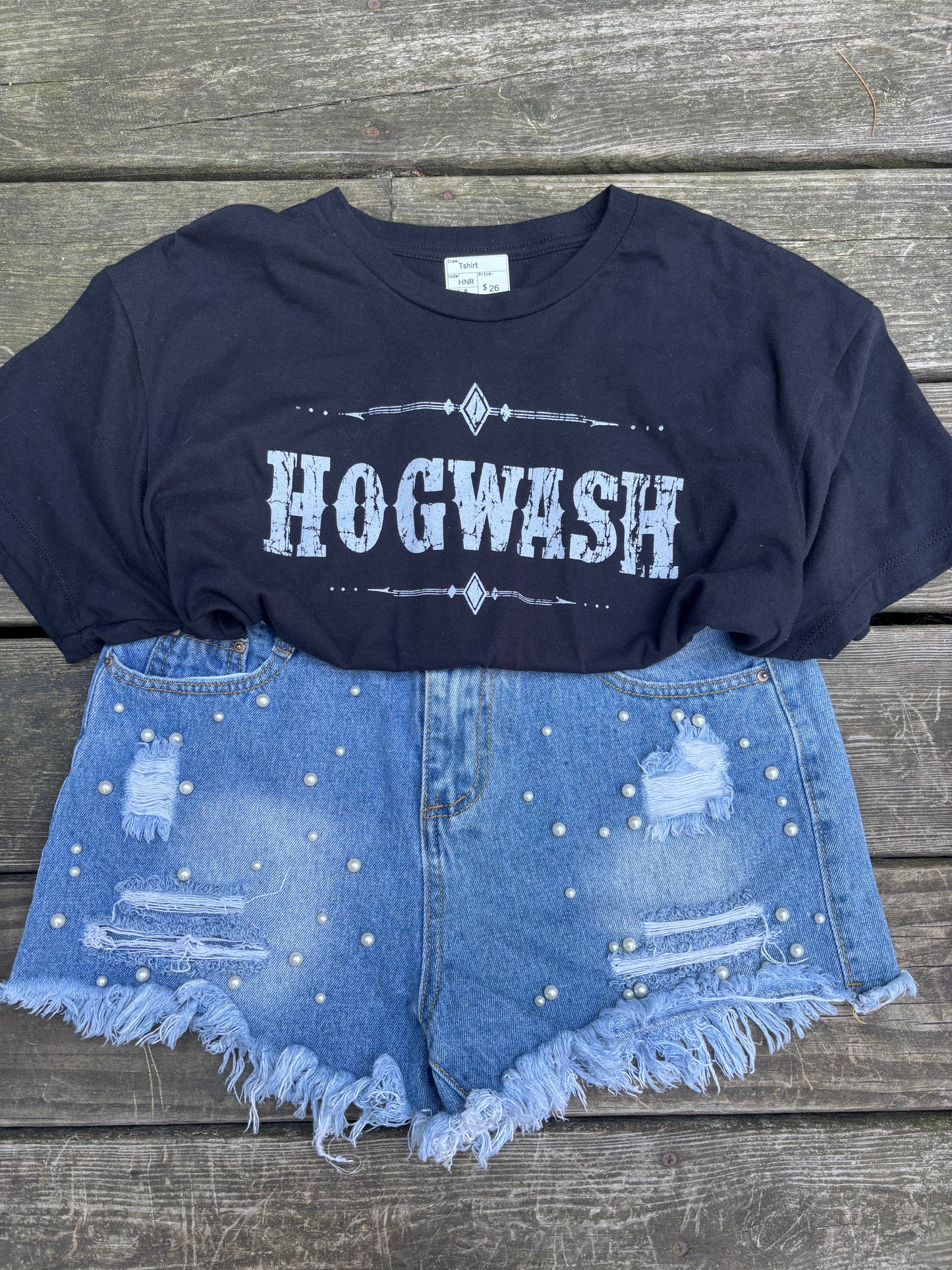 Distressed Denim Pearl Shorts