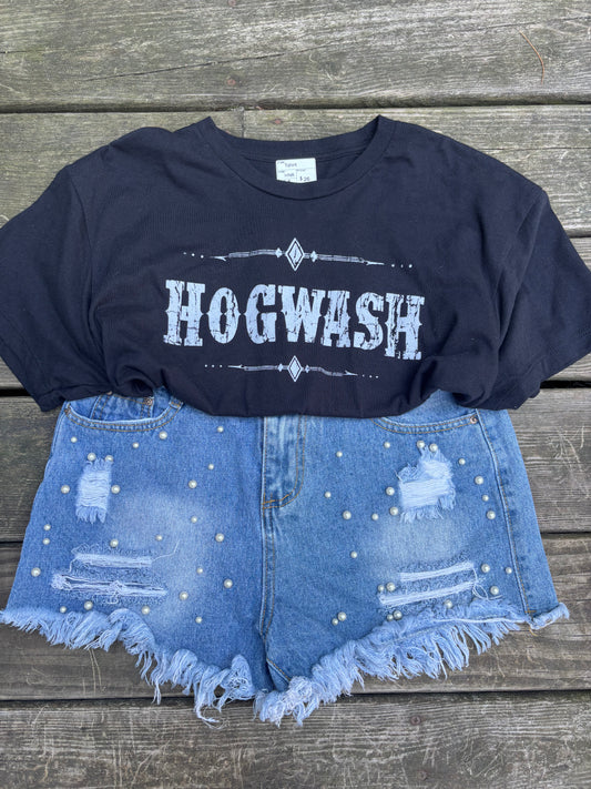 Distressed Denim Pearl Shorts