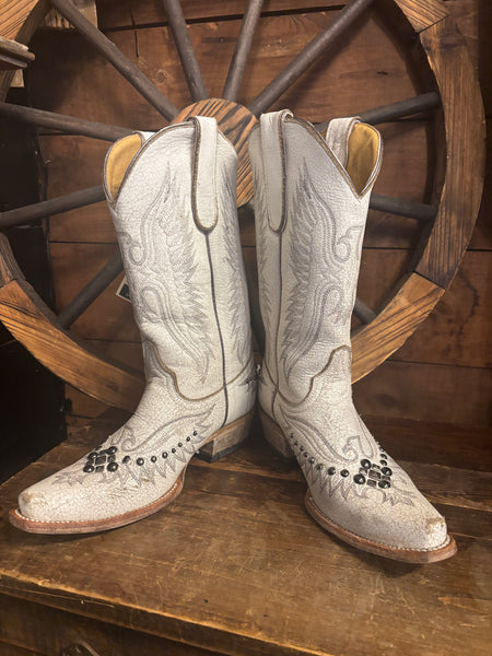 White Studded Cowboy Boots