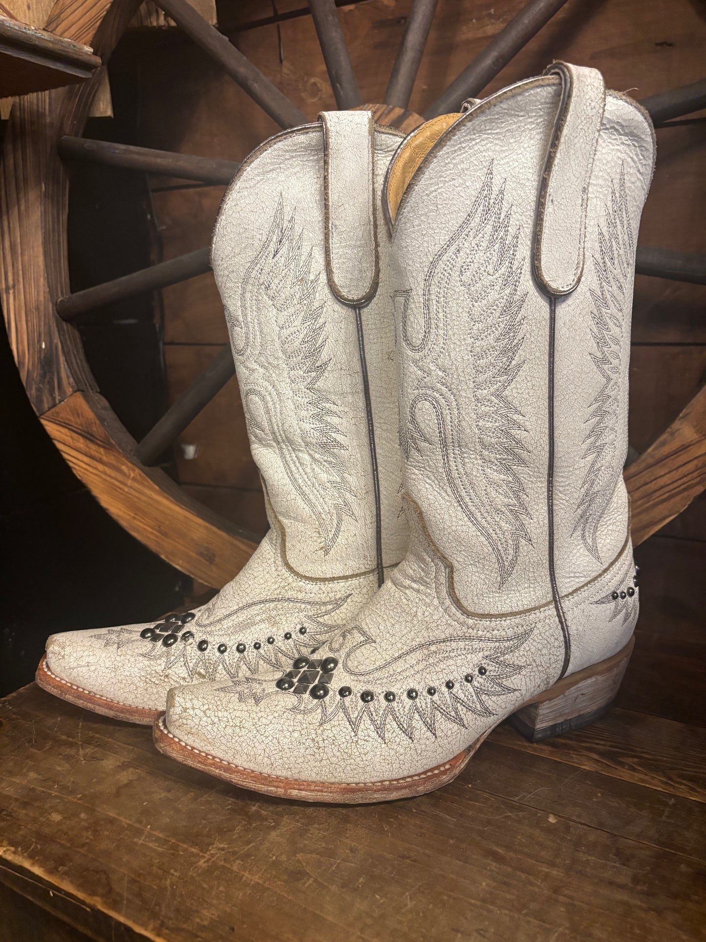 White Studded Cowboy Boots
