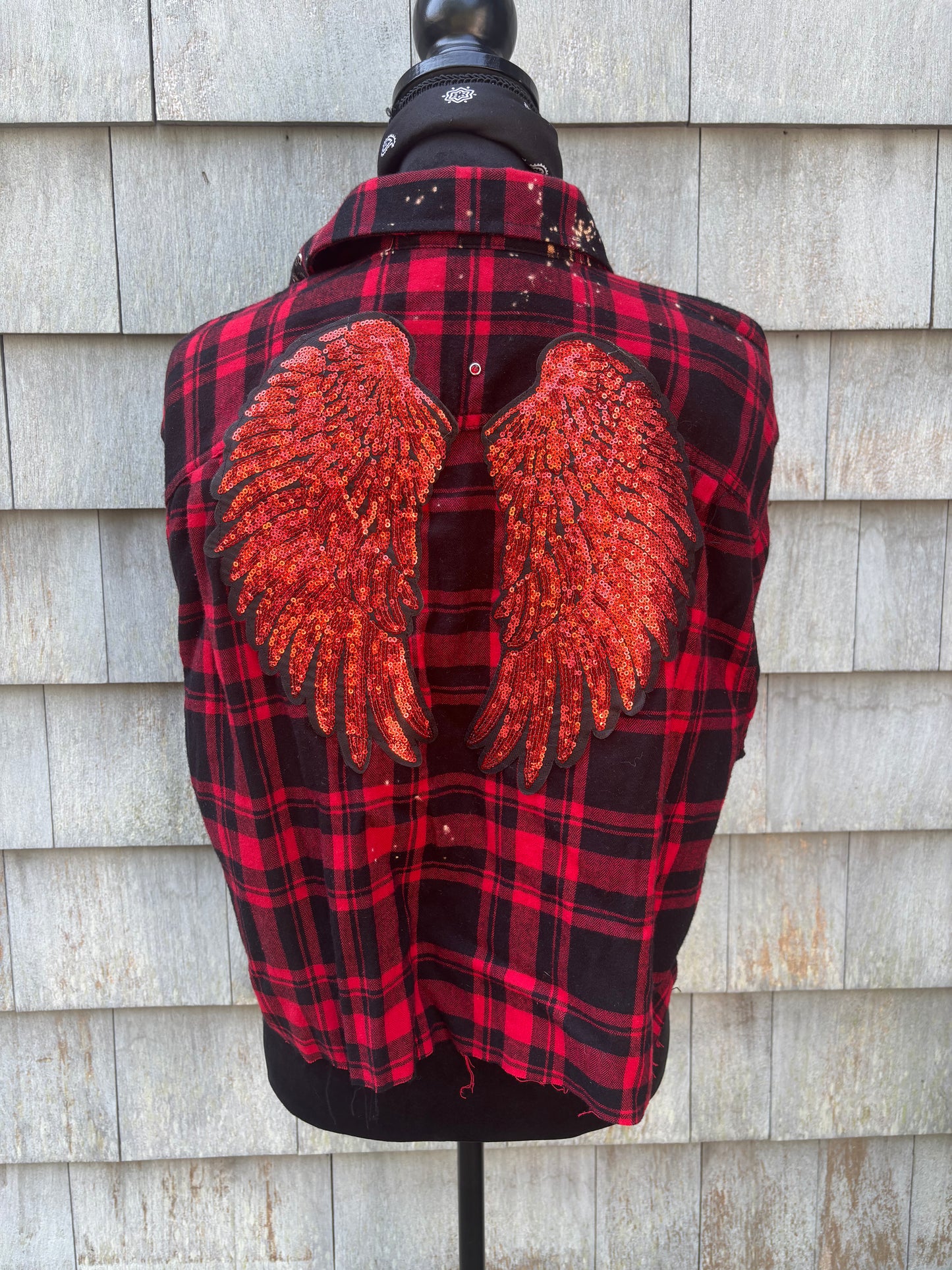 Distressed Flannel with Angel Wings