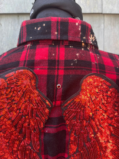 Distressed Flannel with Angel Wings