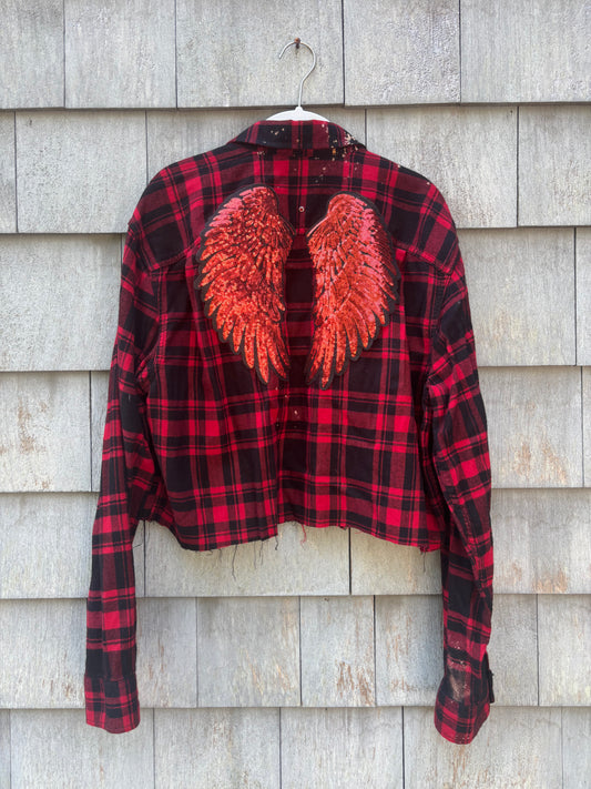 Distressed Flannel with Angel Wings